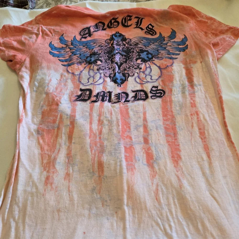 Angels & Diamonds Coral and Purple Graphic Tee - Picture 2 of 2